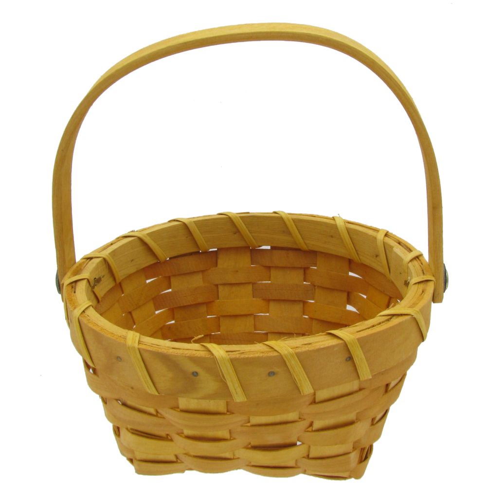 Betsys Baskets Round 7 x 7 x 3-1/2-In. Chipwood Basket w/ Flip Handle