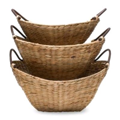 Tag Bamboo Water Hyacinth Basket Set w/ Metal Frame