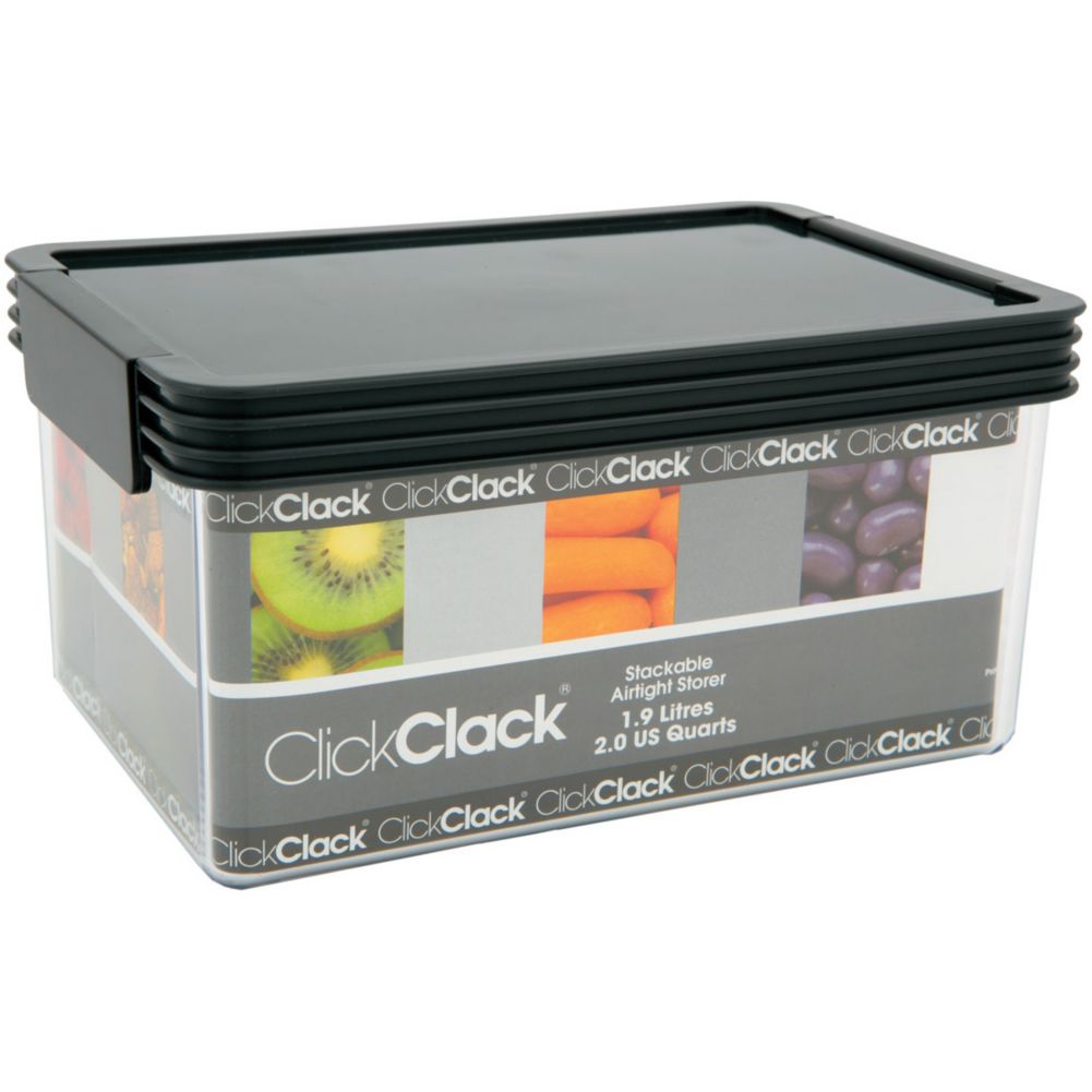 ClickClack Airtight 2 Qt Clear Storer w/ Charcoal Lid