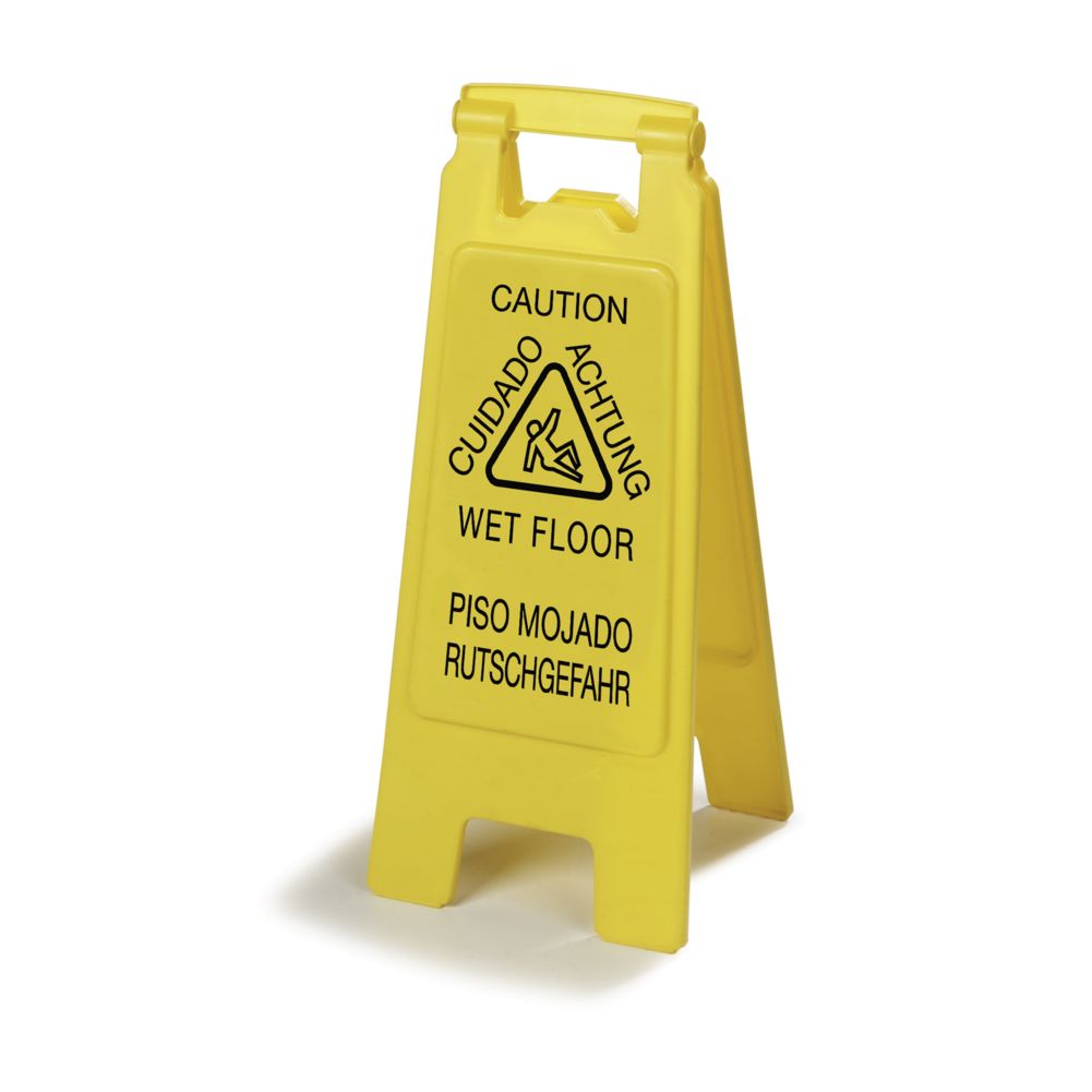 Carlisle Flo-Pac&reg; Yellow Economy 3-Language Wet Floor Sign