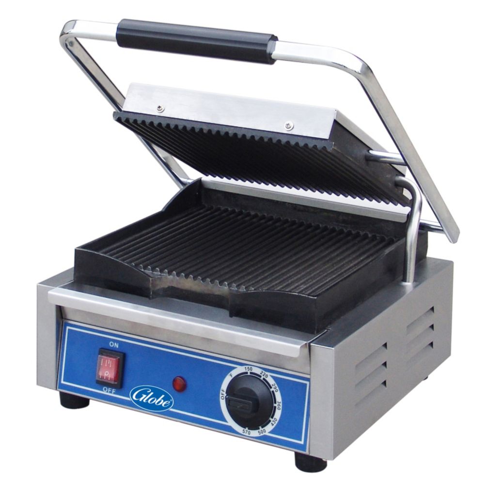 Globe Single Bistro Series Panini Grill with Grooved Plates