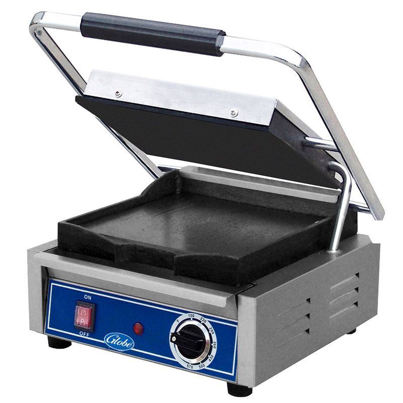 Globe Single Bistro Series Panini Grill with Smooth Plates
