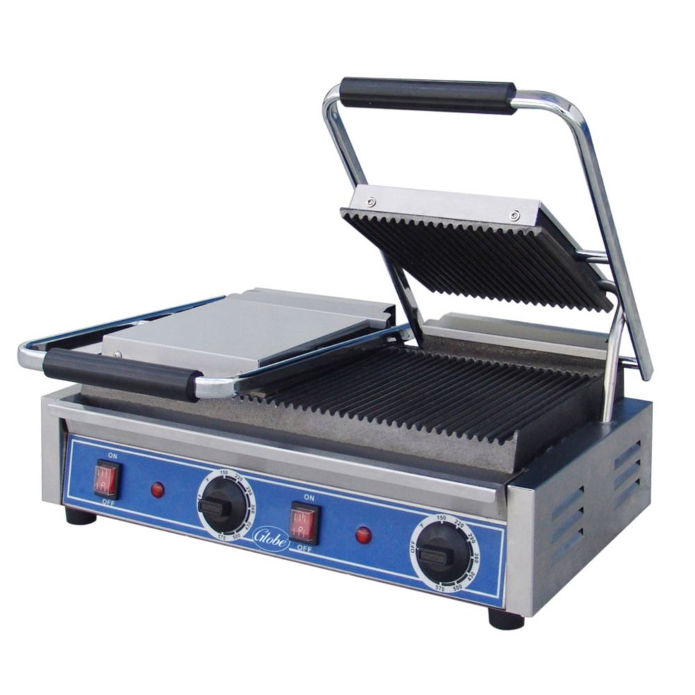 Globe Double Bistro Series Panini Grill with Grooved Plates