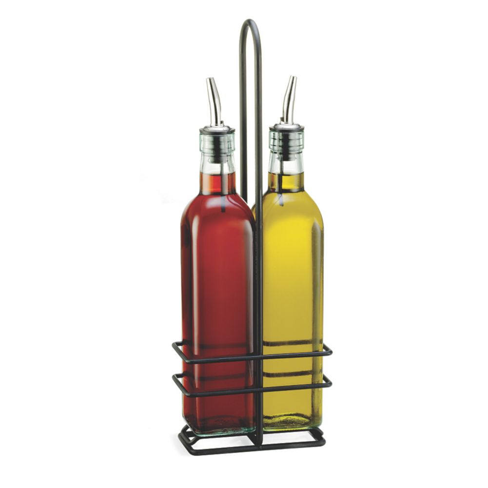 Tablecraft Prima&trade; 16 Oz 2-Bottle Cruet Set with Black Rack