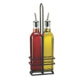 Tablecraft Prima&trade; 16 Oz 2-Bottle Cruet Set with Black Rack