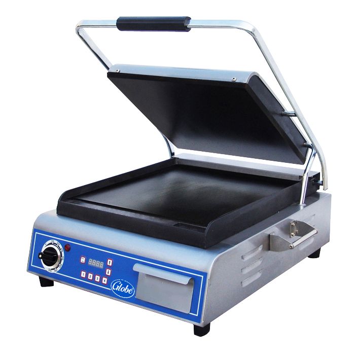 Globe Food Equip Smooth Plate 14" Deluxe Single Sandwich Grill