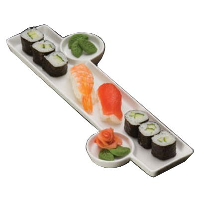 American Metalcraft 13 x 6" Sushi Plate with Built In Sauce Cup