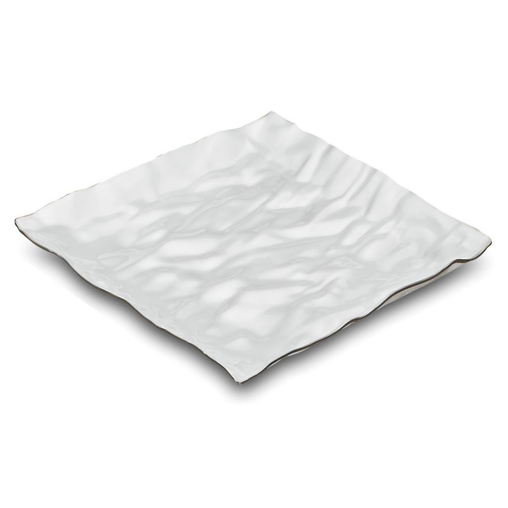 EMI Yoshi&reg; Contemplate White Plastic 12" Tray w/ Silver Trim