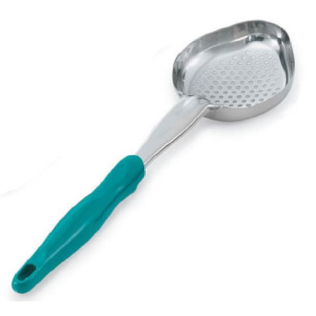 Vollrath&reg; 6 Oz. Teal Perforated Oval Spoodle&reg; Utensil