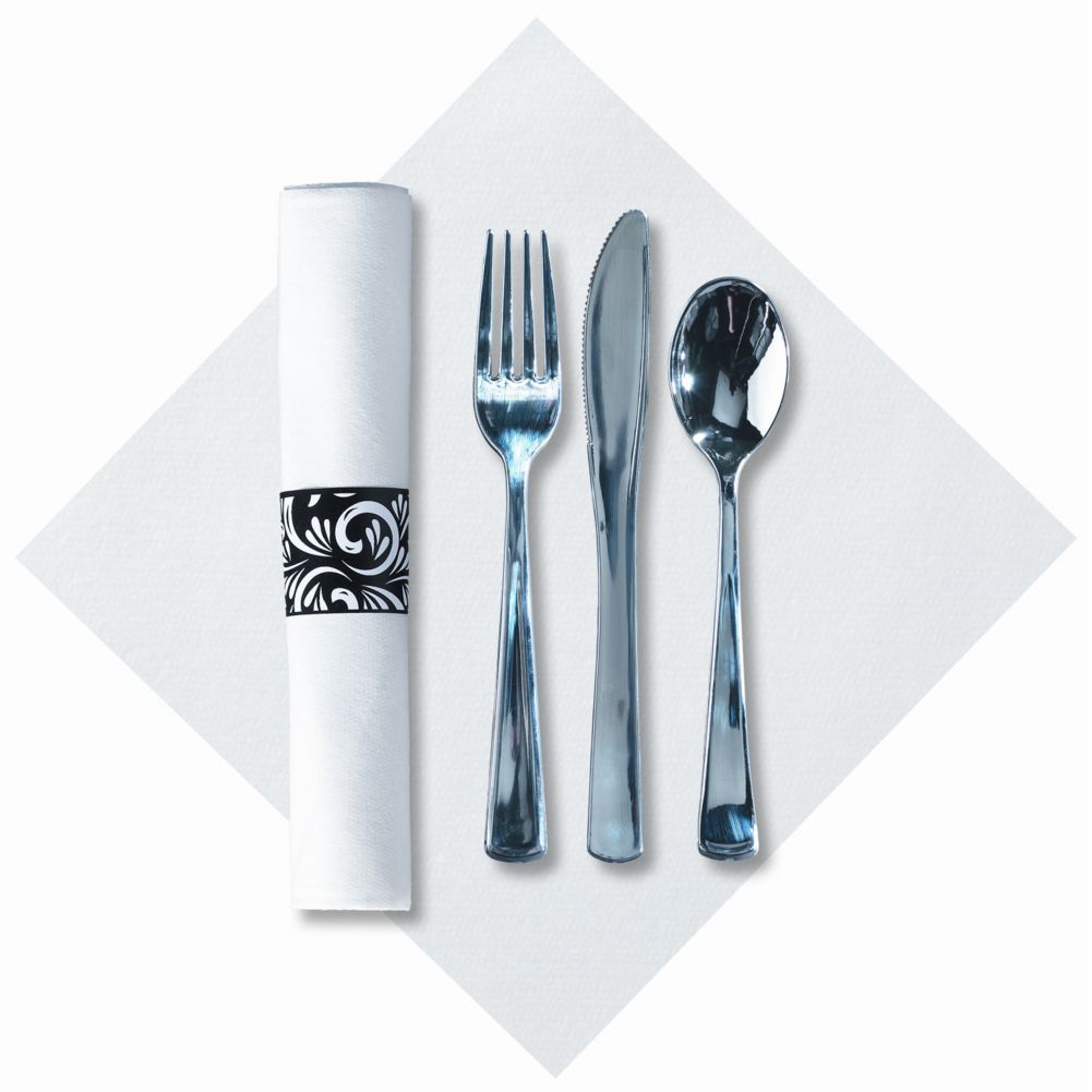 Hoffmaster Metallic Cutlery CaterWrap with Linen Like Napkin