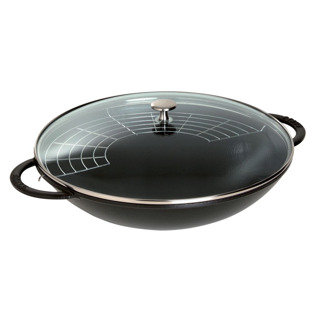 Staub USA Black Matte Cast Iron Wok w/ S/S Rack