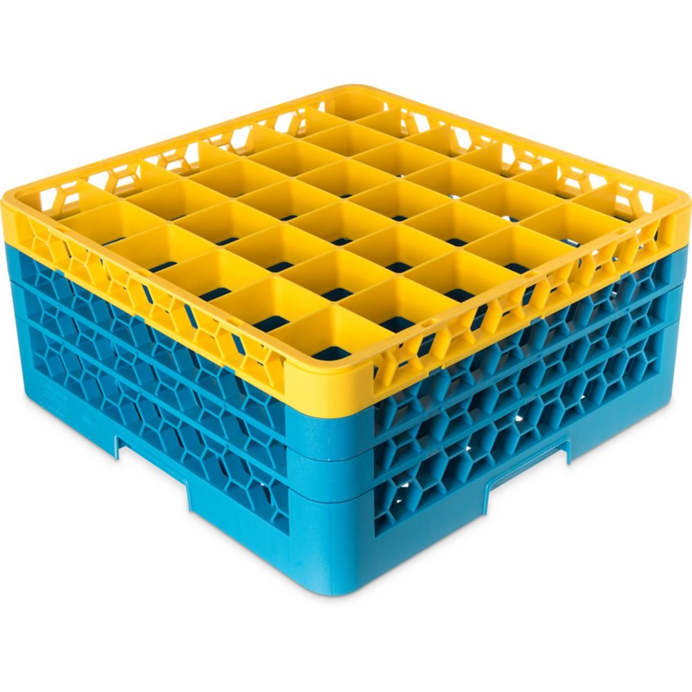 Carlisle OptiClean 36 Compartment Blue/Yellow Glass Rack W/ 3 Extender