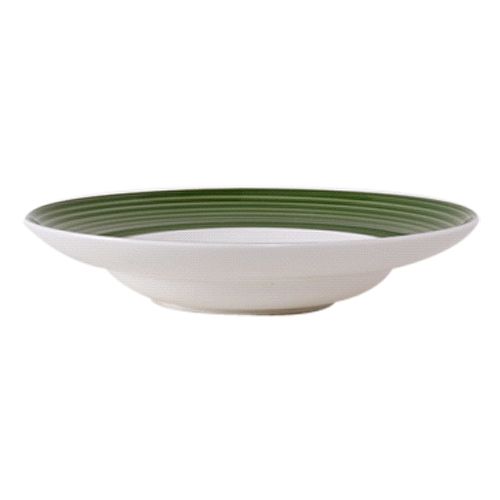Tuxton China Eggshell 12 in. 18.5 Oz. Pasta Bowl w/ Spring Green Brush