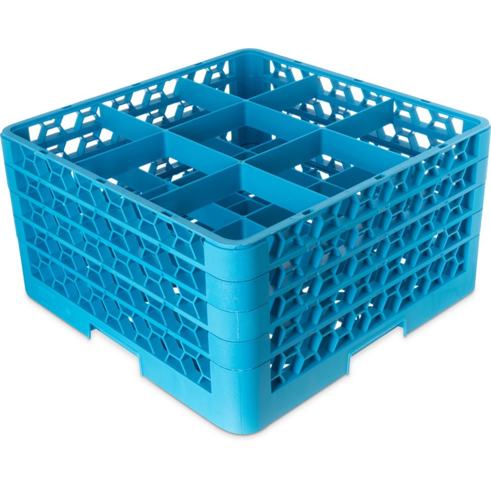 Carlisle OptiClean 9 Compartment Blue Glass Rack With 4 Extenders