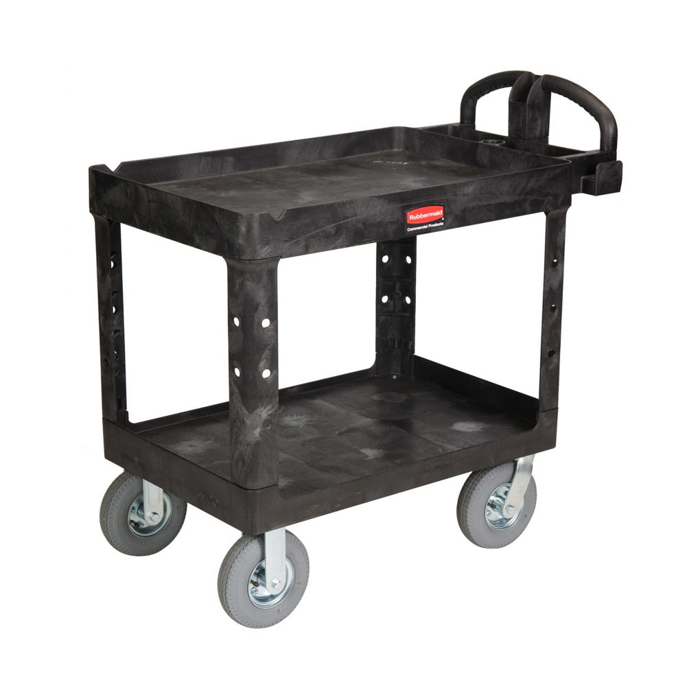 Rubbermaid Black 2-Shelf Utility Cart w/ Pneumatic Casters, 45 x 26