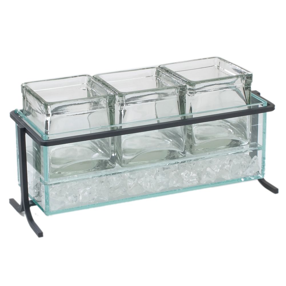 Cal-Mil&reg; Black Steel Frame Condiment Display w/3 Glass Cubes