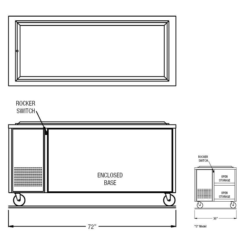 Randell&reg; Stainless Steel 72" Open Base Frost Top Unit
