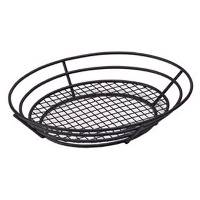 Black Powder Coated Oval Basket w/ Raised Bottom Grid, 8 x 13 x 2