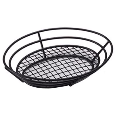 Black Powder Coated Oval Basket w/ Bottom Grid, 8 x 11 x 2