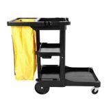 Rubbermaid Black Cleaning Cart w/ 20 Gal Yellow Zippered Vinyl Bag