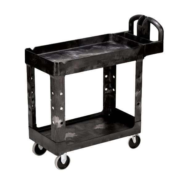 Rubbermaid Black 2-Shelf Utility Cart, 39" x 18"