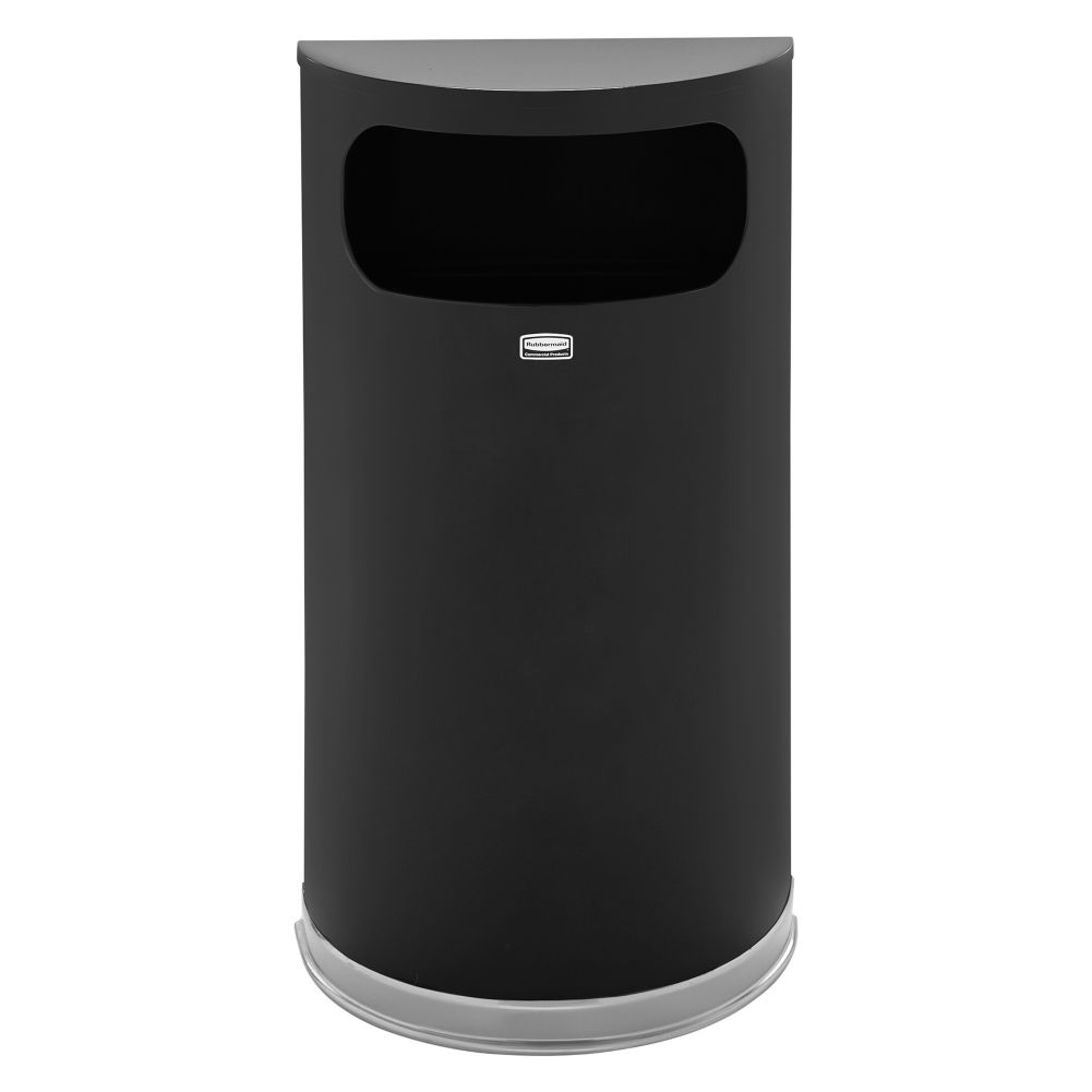 Rubbermaid Black Metallic Steel Half Round 9 Gal Trash Container
