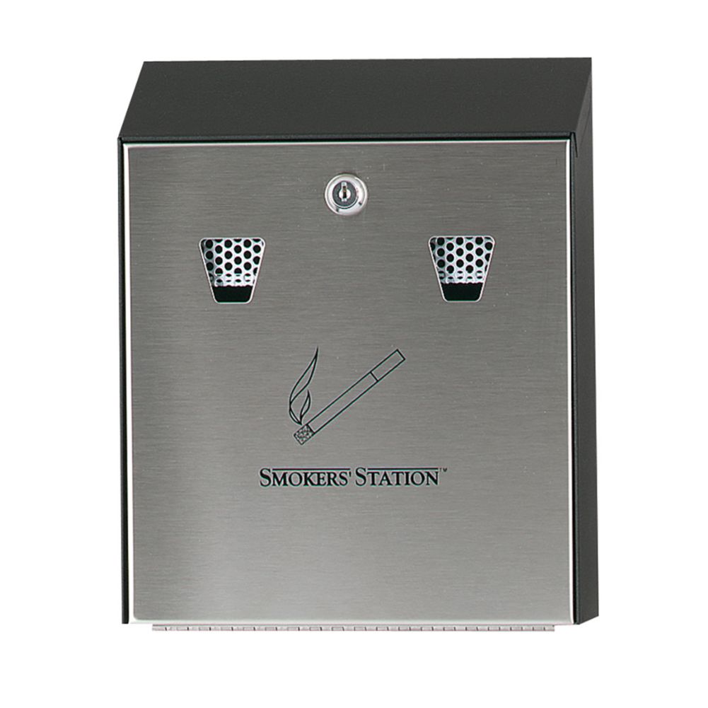 Rubbermaid Smokers' Station&reg; Black Wall Mount Urn w/ Keyed Lock