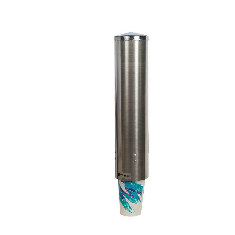 San Jamar&reg; Large Stainless Steel Pull-Type Water Cup Dispenser