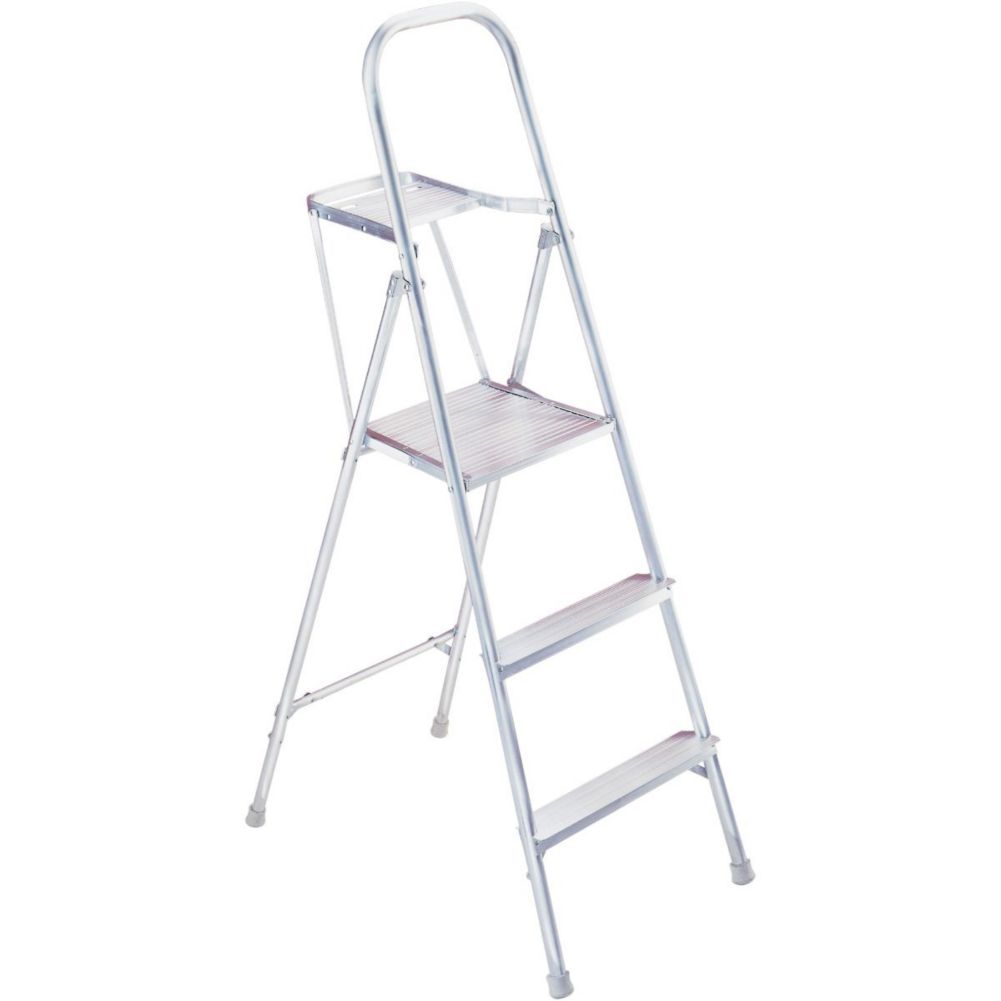 Three Step Safety Ladder W/ Handle, Aluminum