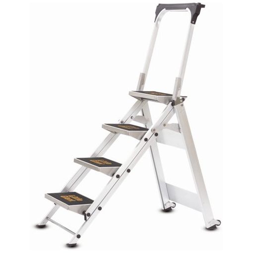 Four Step Folding Ladder W/ Handrails & Casters