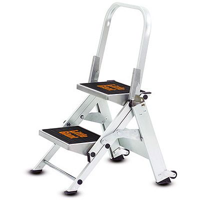 Two Step Ladder, W/ Handrails & Casters, 300 lb Rating