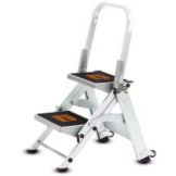Two Step Ladder, W/ Handrails & Casters, 300 lb Rating