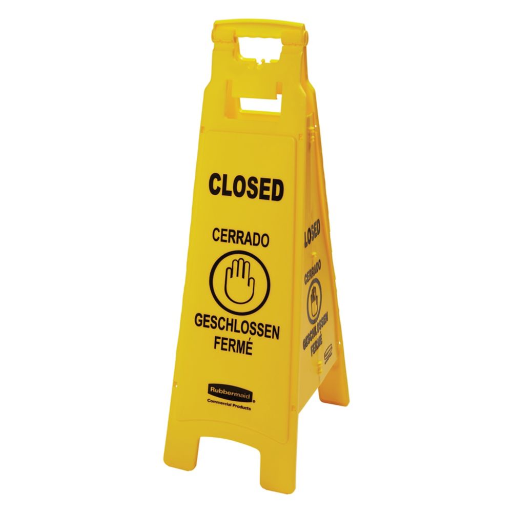 Rubbermaid Yellow Multilingual 4-Sided 38" Closed Safety Sign