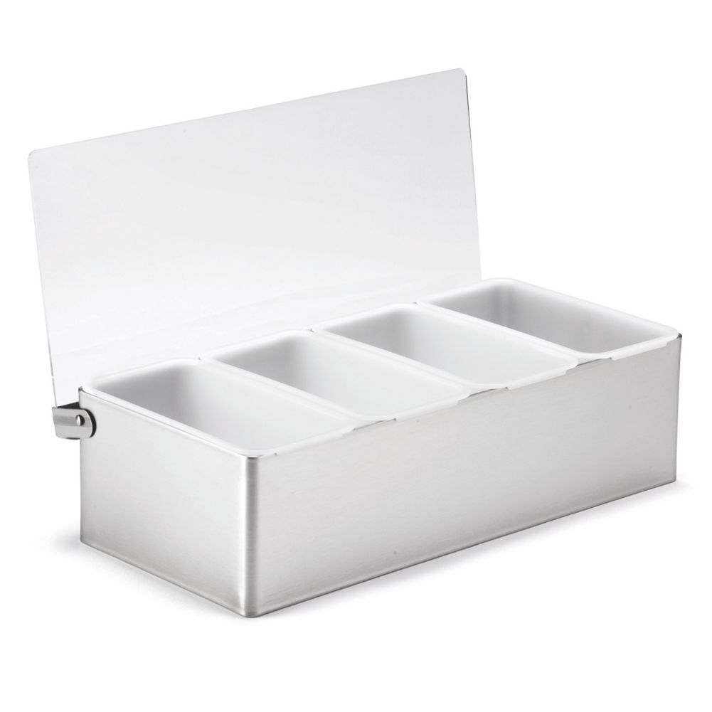 Tablecraft S/S 4-Compartment Condiment Holder with Plastic Lid