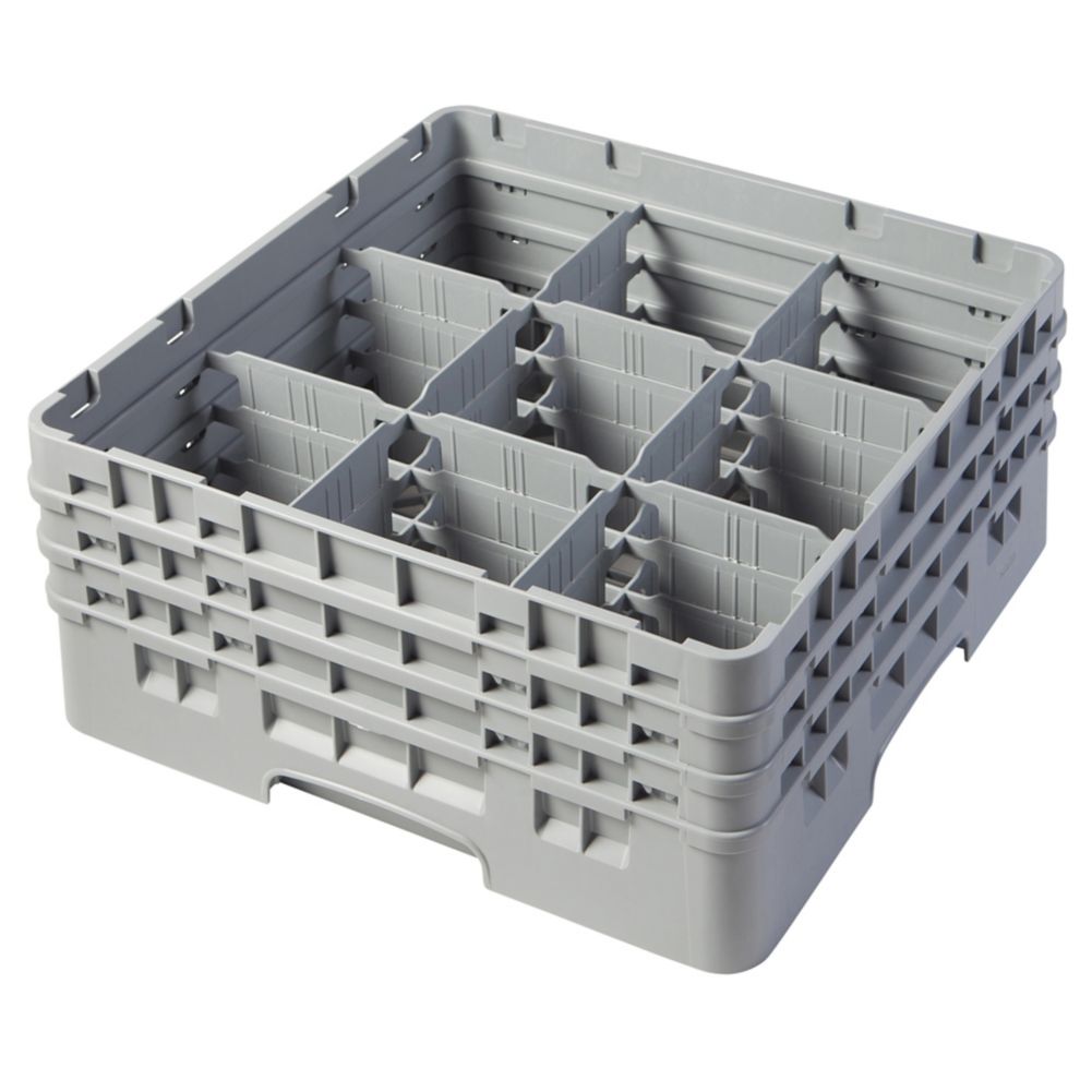 Cambro Camrack&reg; Full Size 9 Compartment Glass Rack, Soft Gray