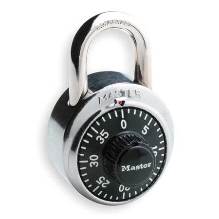 Master Lock Combination Padlock, Center Dial, Black and Chrome