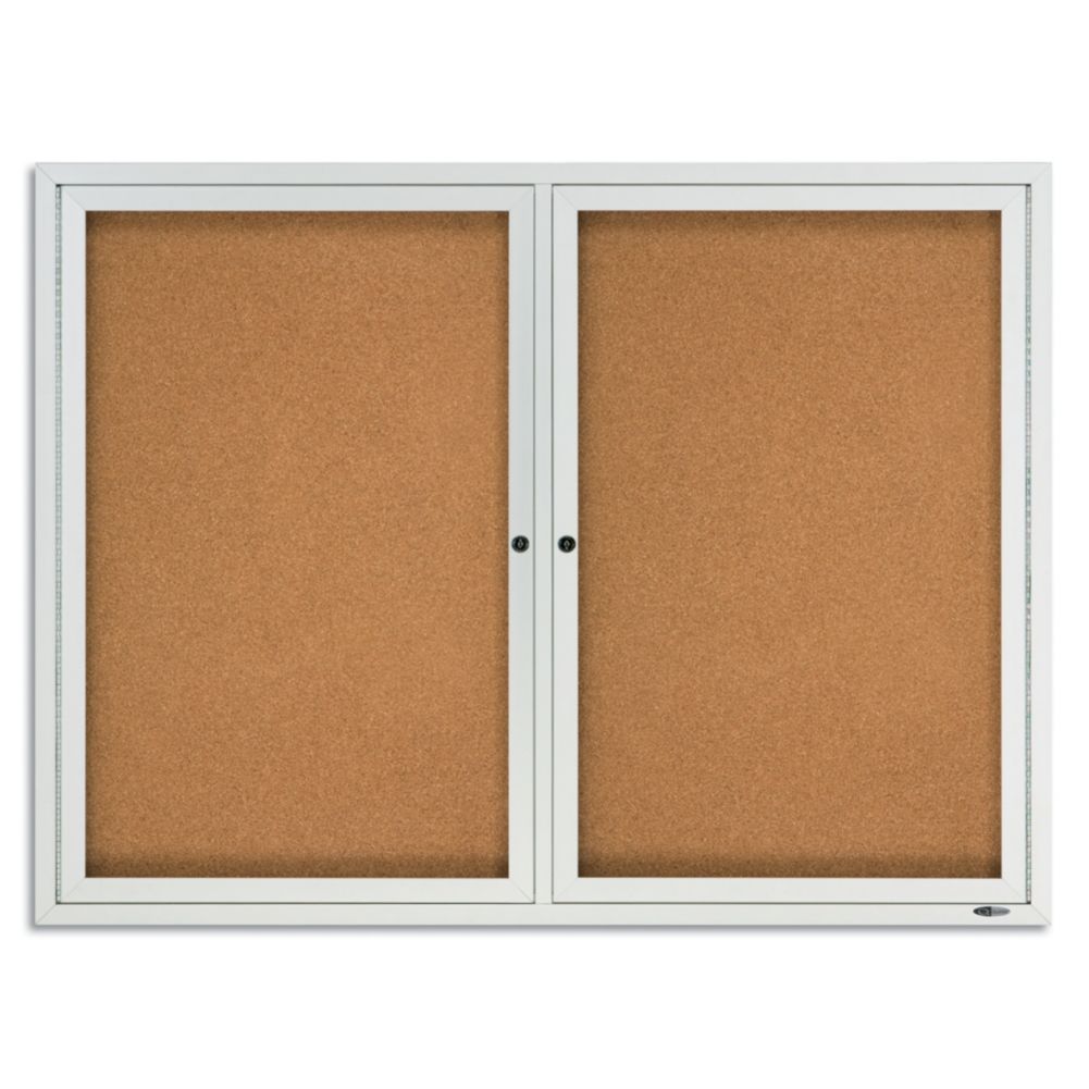 Quartet Aluminum Frame Cork Board w/ 2 Glass Doors, 4' X 3'