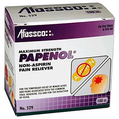 Afassco&reg; Papenol Non-Aspirin Pain Reliever, 100 Tablets/Box