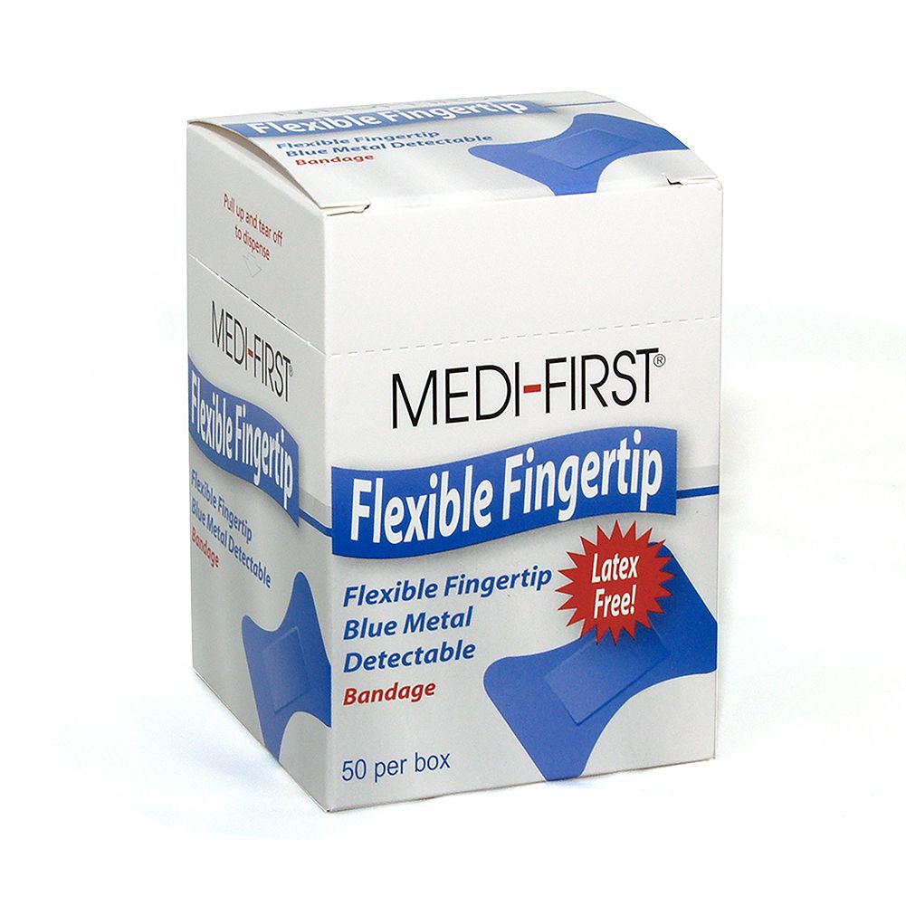 Afassco&reg; XL Blu Metallic Adhesive Fingertip Bandages