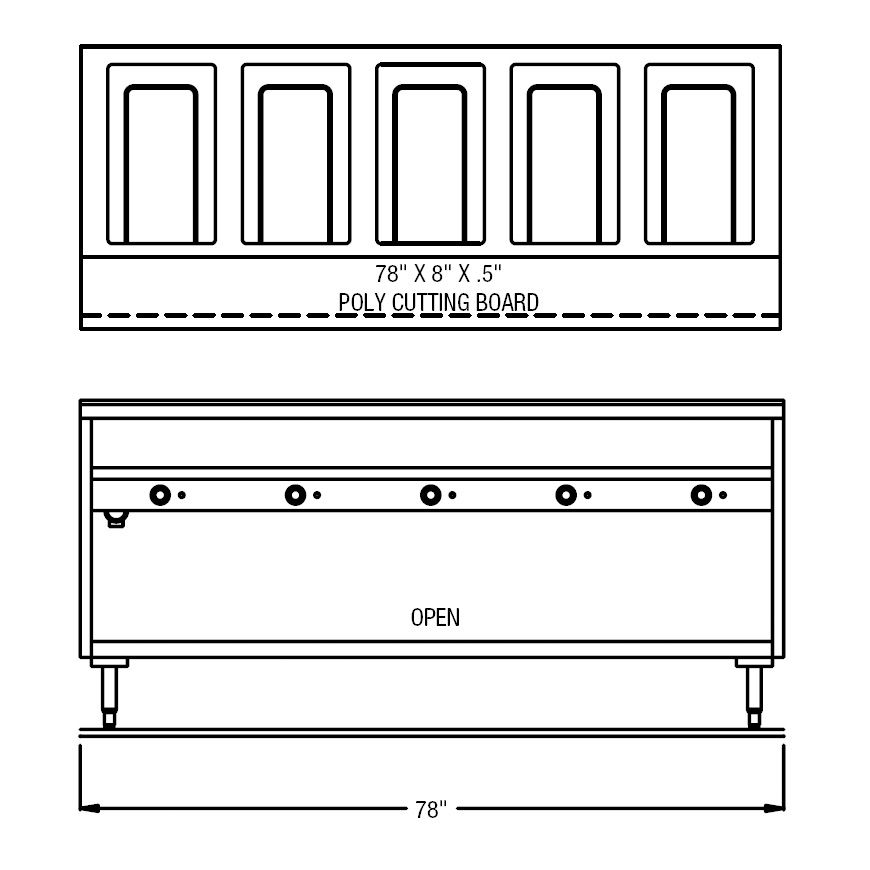 Randell&reg; 78" 120V Electric Open Well Hot Food Table
