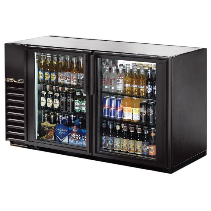 True&reg; Black 2-Swing Glass Door Back Bar Cooler for 94 6-Packs