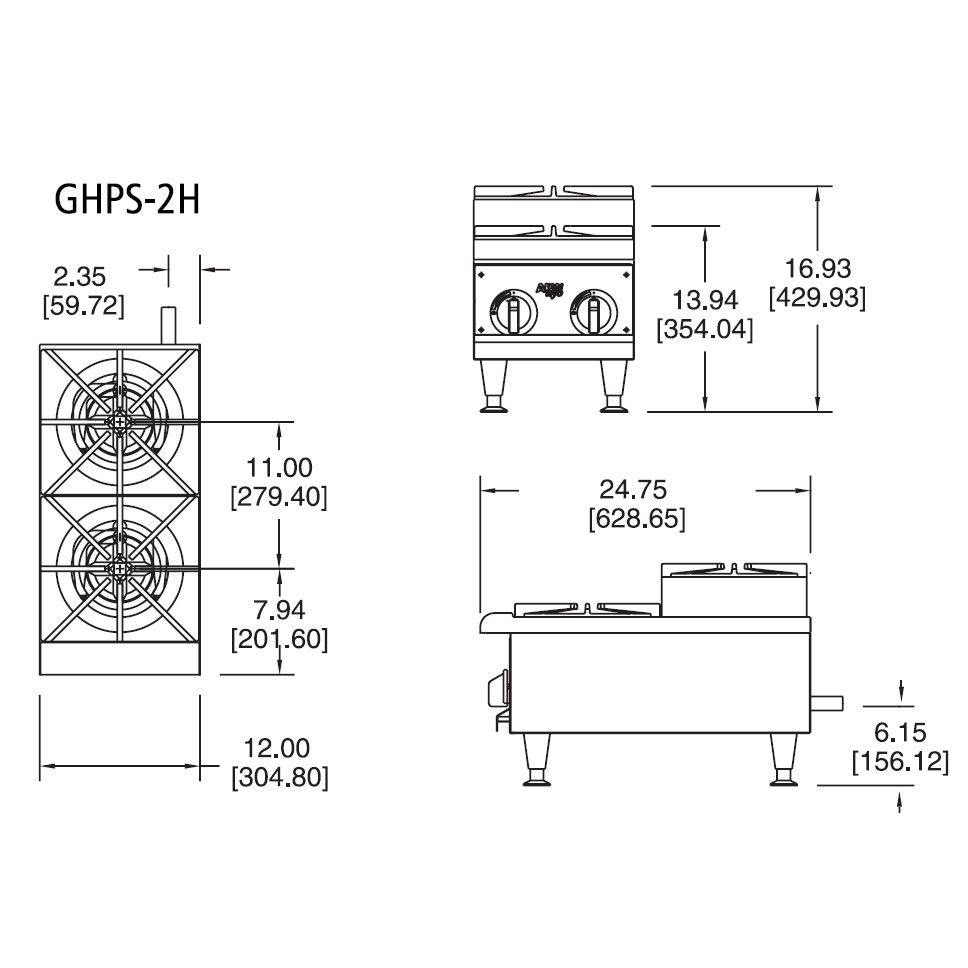 APW Wyott Stepped Series Champion Gas 2 Burner Hotplate, GHPS-2H