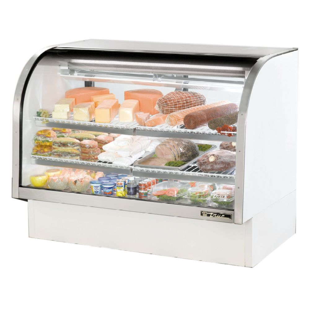 True&reg; White Curved Glass Refrigerated Deli Case, 30 Cubic Ft