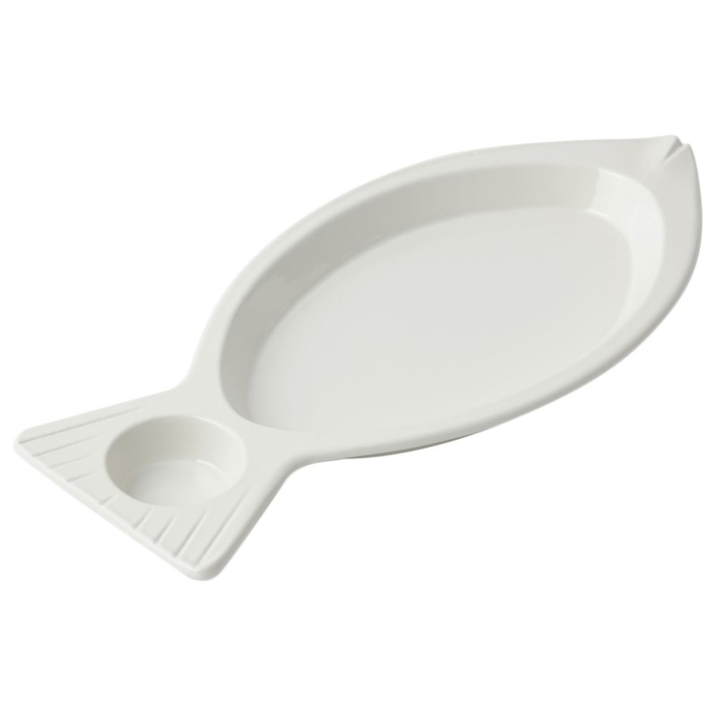 Bon Chef White Oval 18 oz Fish Server w/ Sauce Holder