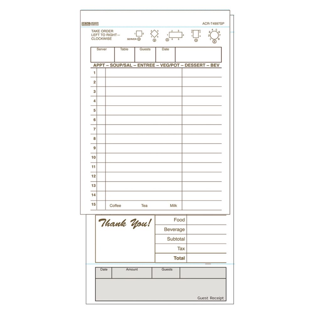 Tan 2-Part Carbonless 15-Line Guest Check