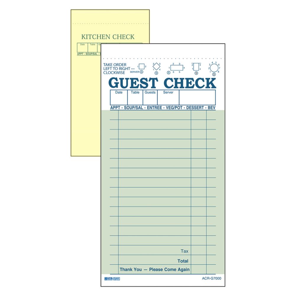 Green 2-Part Interleaving Carbon 17-Line Guest Check w/ Yellow Copy