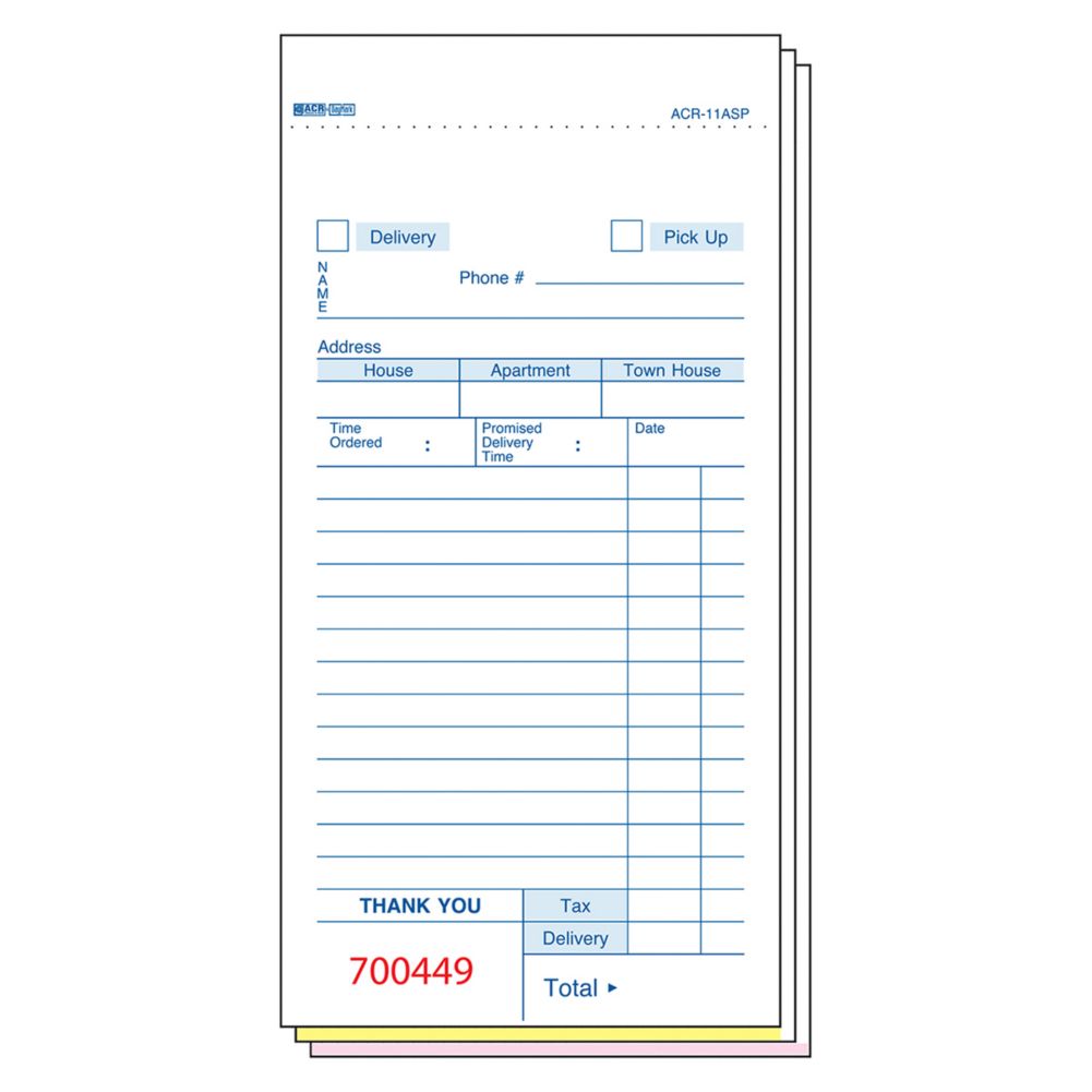 GuestChecks White 3-Part Carbonless 14-Line Delivery Form