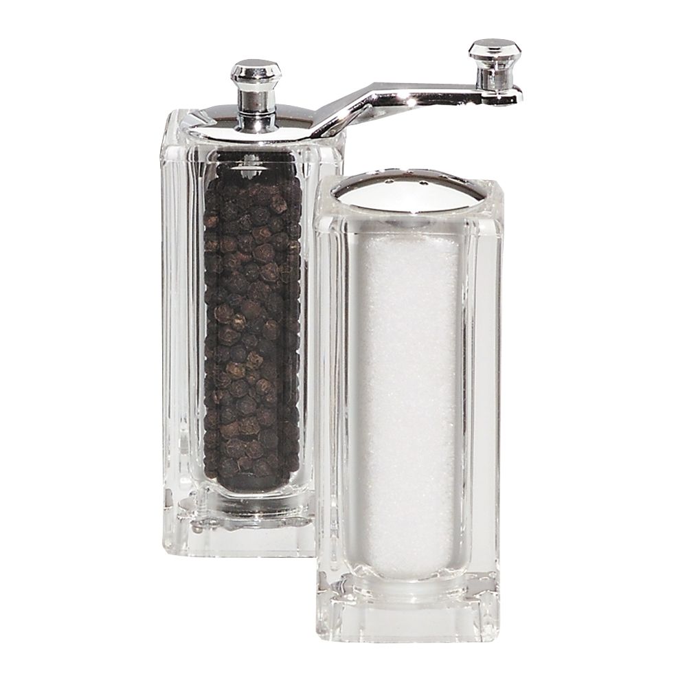 Chef Specialties Clear 4.5" Malibu Pepper Mill / Salt Shaker Set