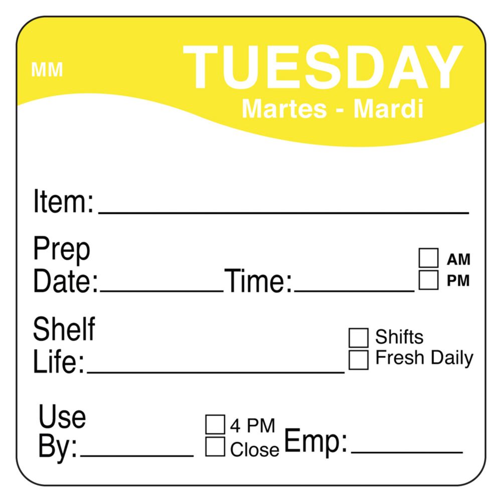 DayMark MoveMark&trade; 2" Tuesday Shelf Life Day Square