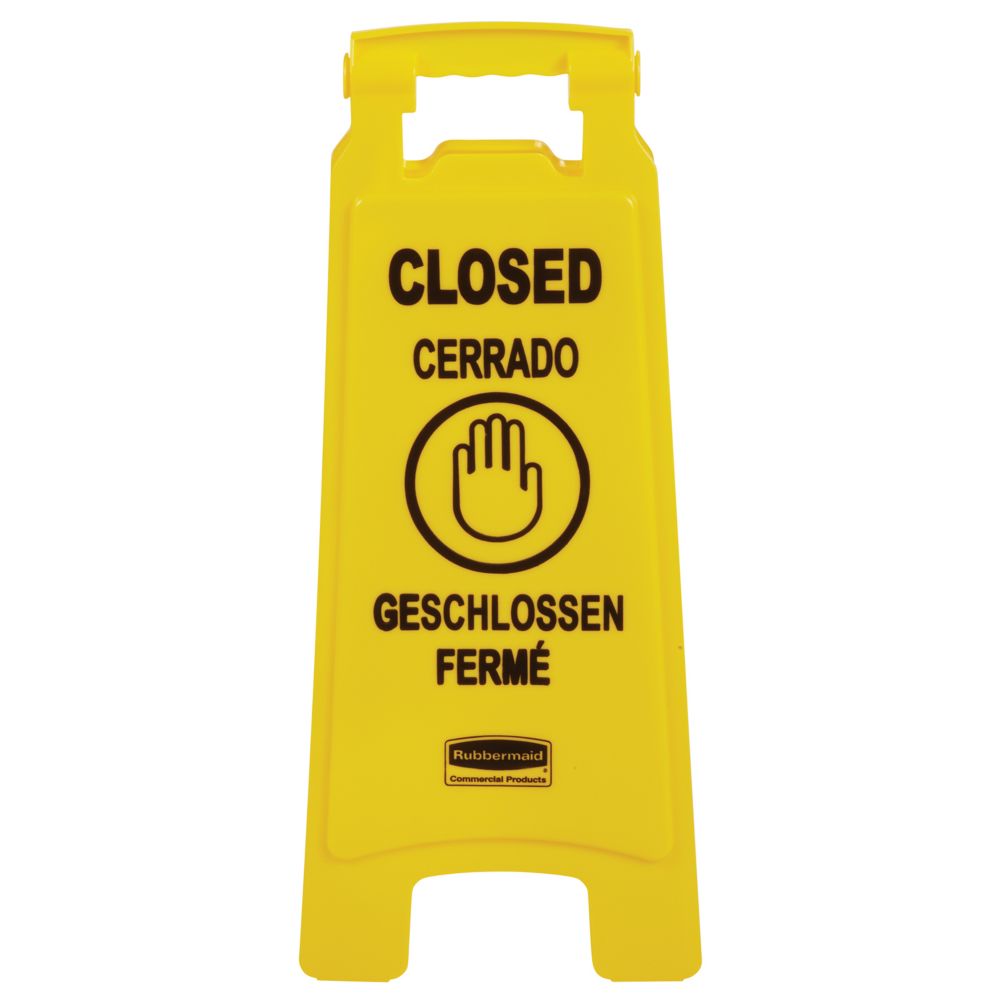 Rubbermaid Yellow Multilingual 2-Sided 26" Closed Safety Sign